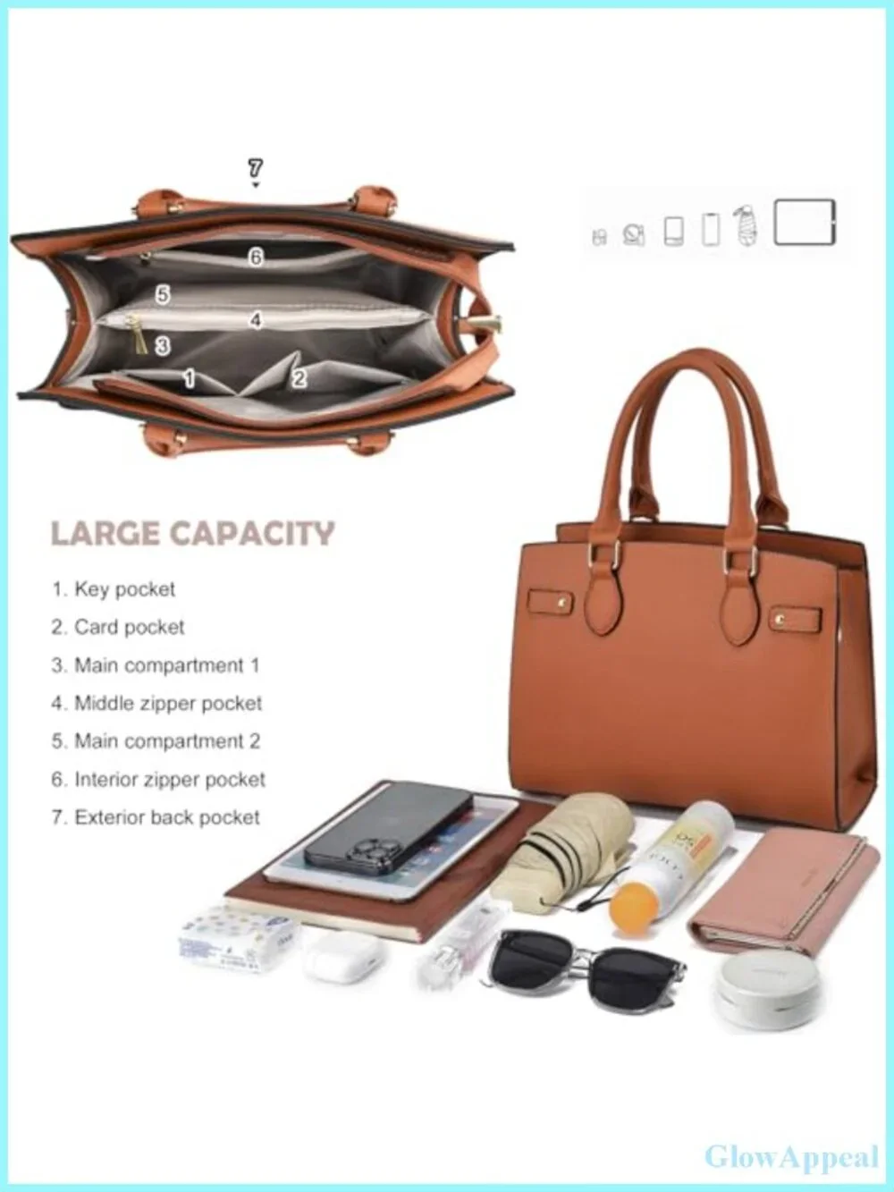 Faux Leather Satchel Purse Top Handle Shoulder Tote Bag with Strap